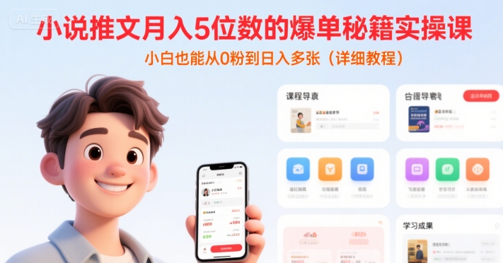 小说推文月入5位数的爆单秘籍实操课，，小白也能从0粉到日入多张(详细教程)-稀缺资源库