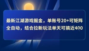 最新江湖游戏掘金，单账号20+可矩阵全自动 ，结合拉新玩法单天可搞4张+【揭秘】-稀缺资源库