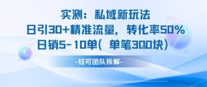实测私域新玩法日引30加精准流量转化率50%日销5-10单每笔3张-稀缺资源库