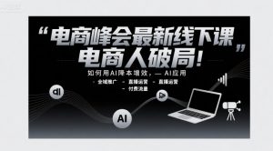 电商峰会最新线下课,电商人破局,如何用AI降本增效,AI应用-全域推广-直播运营-付费流量-稀缺资源库