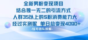 全新男粉变现项目引流人群35以上的男粉消费能力大 经过实测单日变现1k+-稀缺资源库