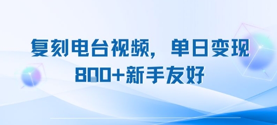 复刻电台视频，单日变现8张+新手友好，长期可做-稀缺资源库