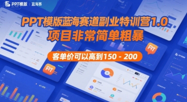 PPT模版蓝海赛道副业特训营1.0，项目非常简单粗暴，客单价可以高到150-200-稀缺资源库