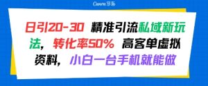 日引 20-30 精准引流私域新玩法,转化率50% 高客单虚拟资料,小白一台手机就能做-稀缺资源库