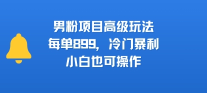 男粉项目高级玩法，每单899，冷门暴利，小白也可操作-稀缺资源库