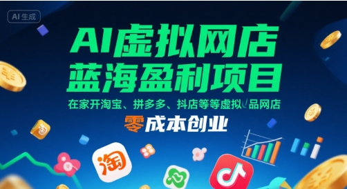 AI虚拟网店蓝海盈利项目，在家开淘宝、拼多多、抖店等虚拟品网店，零成本创业-稀缺资源库