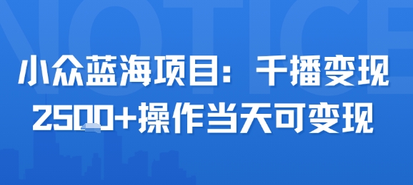 小众蓝海项目，千播变现2.5k+操作当天可变现-稀缺资源库