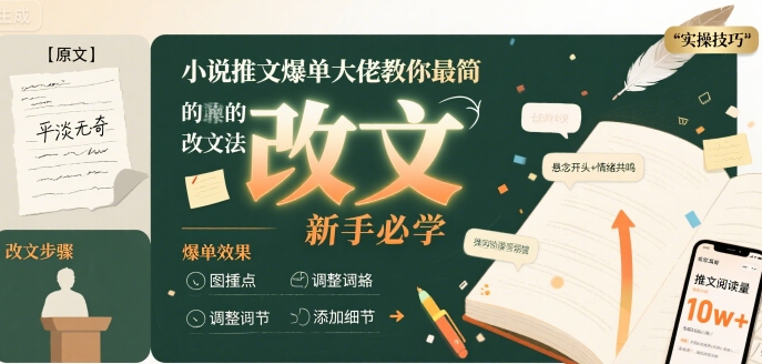 小说推文爆单大佬教你最简单的改文方法实操课，新手必学-稀缺资源库