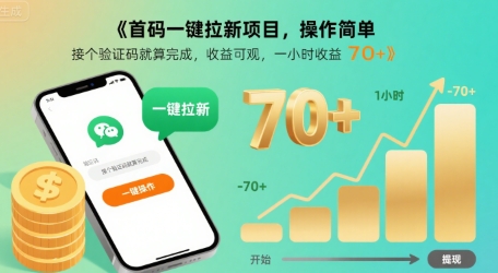 首码一键拉新项目，操作简单，接个验证码就算完成，收益可观， 一小时收益70+【揭秘】-稀缺资源库