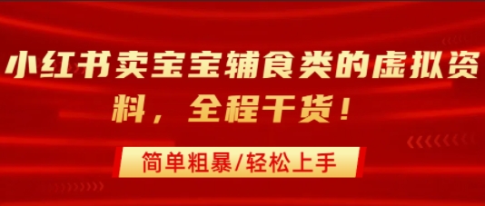 小红书卖宝宝辅食类的虚拟资料，从引流到私域变现，全程干货，简单粗暴，轻松上手-稀缺资源库