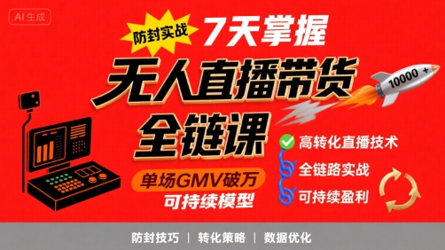 无人直播带货全链防封实战课，7天掌握高转化直播技术，实现单场GMV破万可持续模型-稀缺资源库