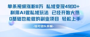 单条视频私域变现4.9k+利用AI做私域玩法 已经开始火热0基础也能做的副业项目轻松上手-稀缺资源库