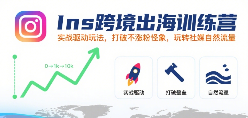 Ins跨境出海训练营，实战驱动玩法，打破不涨粉怪象，玩转社媒自然流量-稀缺资源库