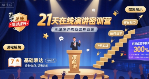 21天在线演讲密训营，王牌演讲招商课程系统-稀缺资源库