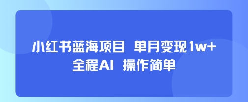 小红书蓝海项目 单月变现1w+ 全程AI 操作简单-稀缺资源库