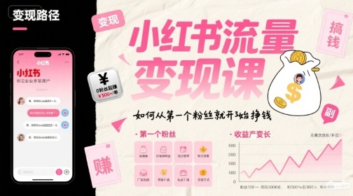 小红书流量变现课，如何从第一个粉丝就开始挣钱-稀缺资源库