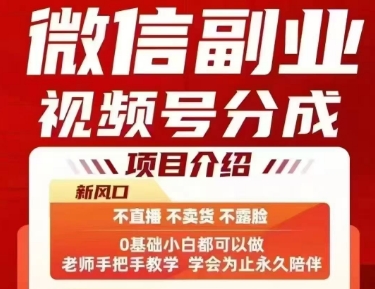 微信副业视频号分成，不直播 不卖货 不露脸，三五分钟即可完成一条作，每日收益几十、几张不等-稀缺资源库