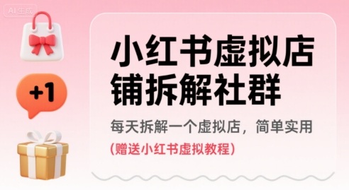小红书虚拟店铺拆解社群，每天拆解一个虚拟店，简单实用(赠送小红书虚拟教程)-稀缺资源库