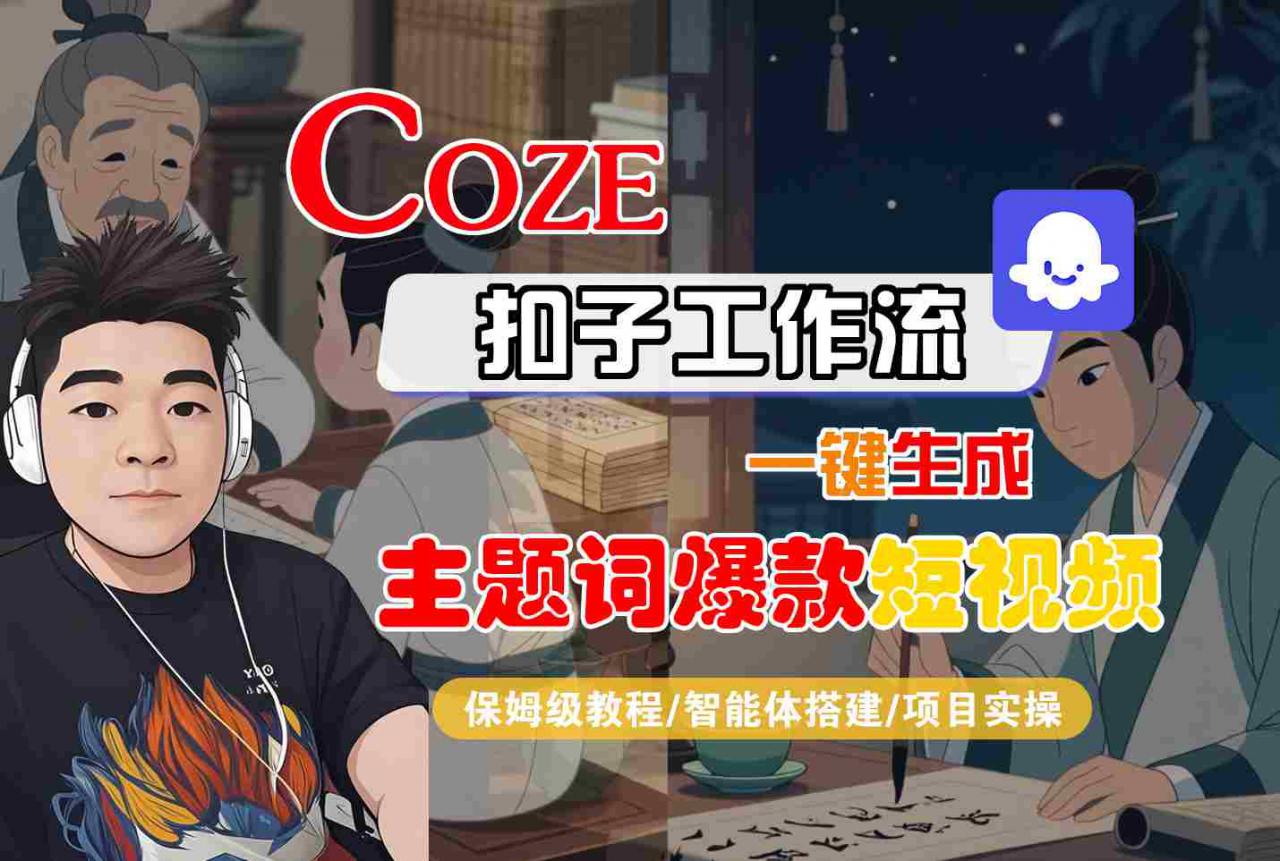 COZE扣子工作流一键生成主题词爆款短视频，保姆级教程-智能体搭建-项目实操-稀缺资源库