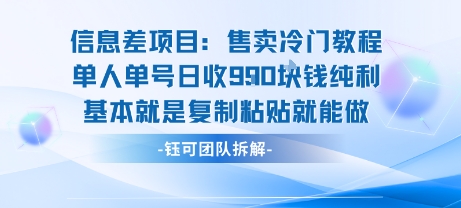 信息差项目：售卖冷门教程单人单号日收9张纯利基本就是复制粘贴就能做-稀缺资源库