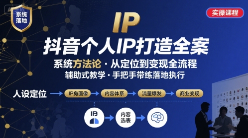 抖音个人IP系统落地实操大课，实操课程，辅助落地-稀缺资源库