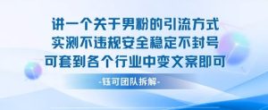 2025关于男粉的引流方式实测不违规安全稳定不封号可套到各个行业中变文案即可-稀缺资源库