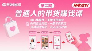 小红书带货第二期训练营,普通人月收过W的带货课,时间自由,零门槛无压货,一部手机即可操作-稀缺资源库