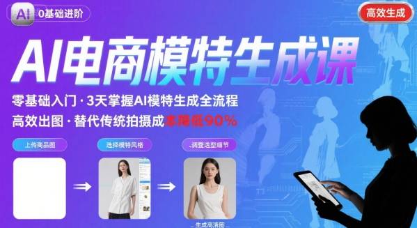 AI模特进阶课程，0基础高效生成逼真电商模特图-稀缺资源库