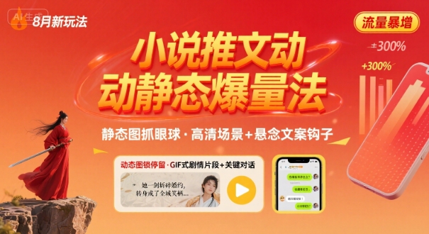 8月小说推文全新玩法，动静态图片+搭配小说文案爆量玩法-稀缺资源库