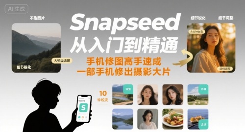 Snapseed从入门到精通，手机修图高手速成，一部手机就能修出摄影大片-稀缺资源库
