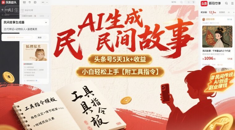 AI生成民间故事，头条号5天1k+，小白轻松上手【附工具指令】-稀缺资源库