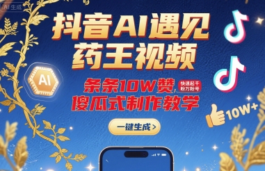 抖音AI遇见药王视频，条条10W赞，快速起千粉万粉号，傻瓜式制作教学-稀缺资源库
