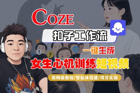 COZE扣子工作流一键生成女生心机训练短视频，保姆级教程-智能体搭建-项目实操-稀缺资源库