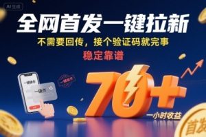 全网首发一键拉新项目,不需要回传,接个验证码就完事,稳定靠谱,一小时收益70+【揭秘】-稀缺资源库