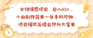 女性情感项目 小白制作简单一台手机可做 项目模式后续自然升大客单 日入6张-稀缺资源库