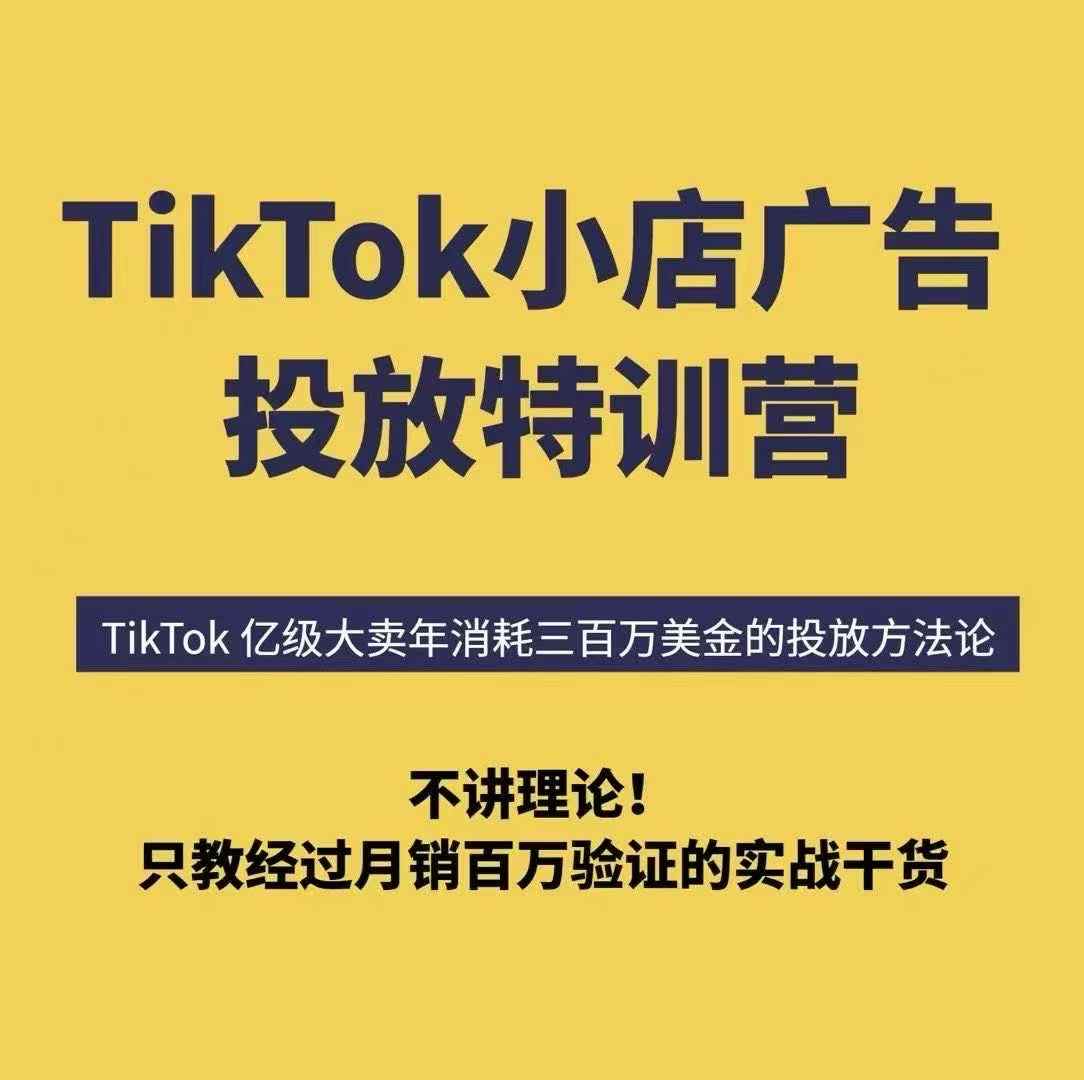 TikTok小店广告投放特训营，6天破局计划专治各种“投不动”，教你经过月销百万验证的实战干货-稀缺资源库