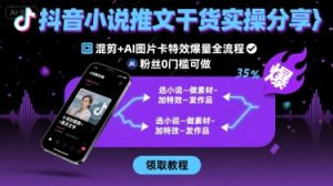 抖音小说推文干货实操分享,混剪+AI图片卡特效爆量全流程,0粉丝0门槛可做-稀缺资源库