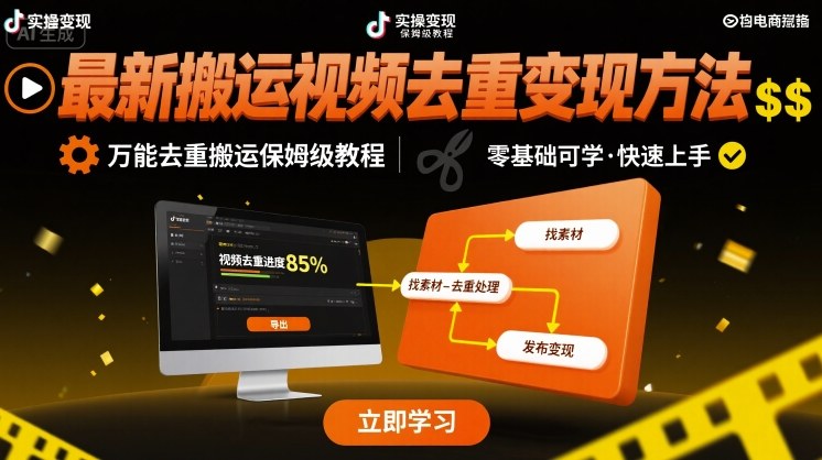 最新搬运视频去重变现方法，万能去重搬运保姆级教程-稀缺资源库