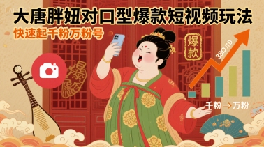 大唐胖妞对口型爆款短视频玩法，快速起千粉万粉号-稀缺资源库