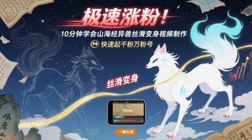 极速涨粉！10分钟学会山海经异兽丝滑变身视频制作，快速起千粉万粉号-稀缺资源库