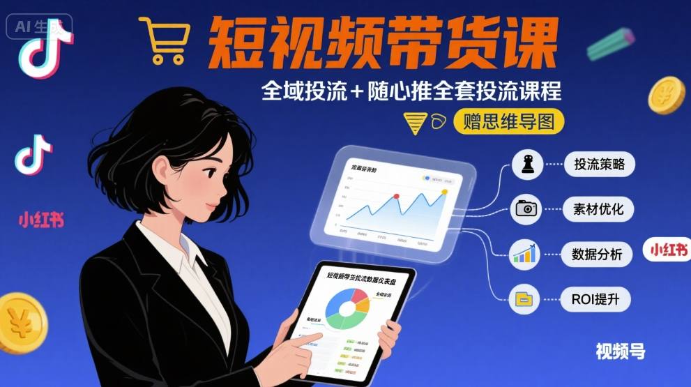 最新短视频带货课，全域投流+随心推全套投流课程+思维导图-稀缺资源库