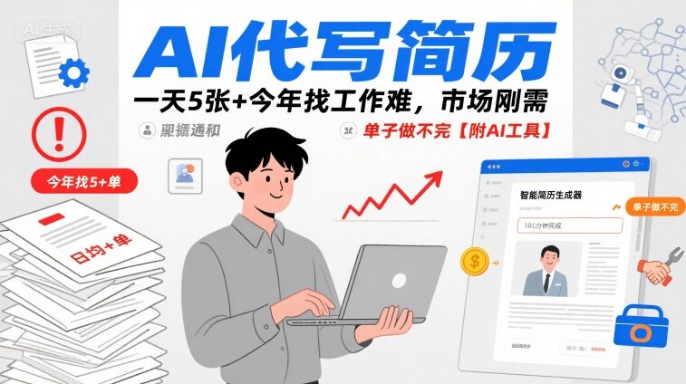 AI代写简历，一天5张+今年找工作难，市场刚需，单子做不完【附AI工具】-稀缺资源库