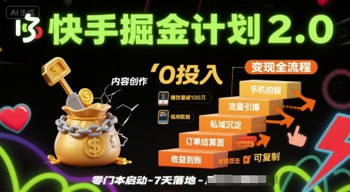 快手掘金计划2.0，快手电商变现全流程，简单可复制，0投入-稀缺资源库