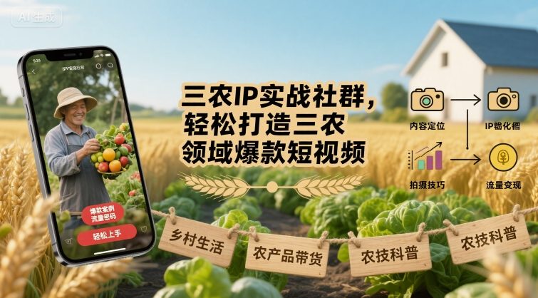 三农IP实战社群，轻松打造三农领域爆款短视频-稀缺资源库