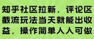 知乎社区拉新,评论区截流玩法当天就能出收益,操作简单人人可做-稀缺资源库