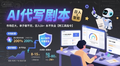 AI代写剧本，市场巨大，单子做不完，日入1k+ 永不失业【附工具指令】-稀缺资源库