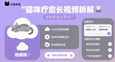 猫咪疗愈长视频拆解 &油管频道运营技巧-稀缺资源库