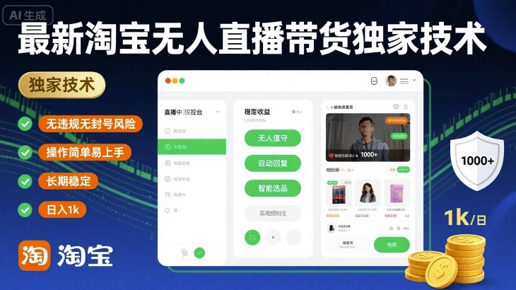 最新淘宝无人直播带货独家技术，无违规无封号风险，操作简单易上手，长期稳定日入1k【揭秘】-稀缺资源库