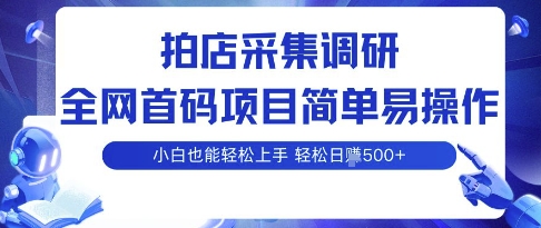 拍店采集调研，全网首码项目，简单易操作， 小白也能轻松上手，多账号操作，轻松日入5张【揭秘】-稀缺资源库