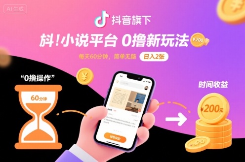 抖音旗下小说平台0撸新玩法，每天挂G60分钟，简单无脑，日入2张【揭秘】-稀缺资源库